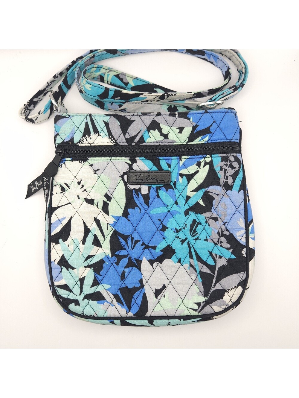 Vera Bradley Double Zip Hipster Cotton Small Crossbody Purse in Aqua Camo Floral